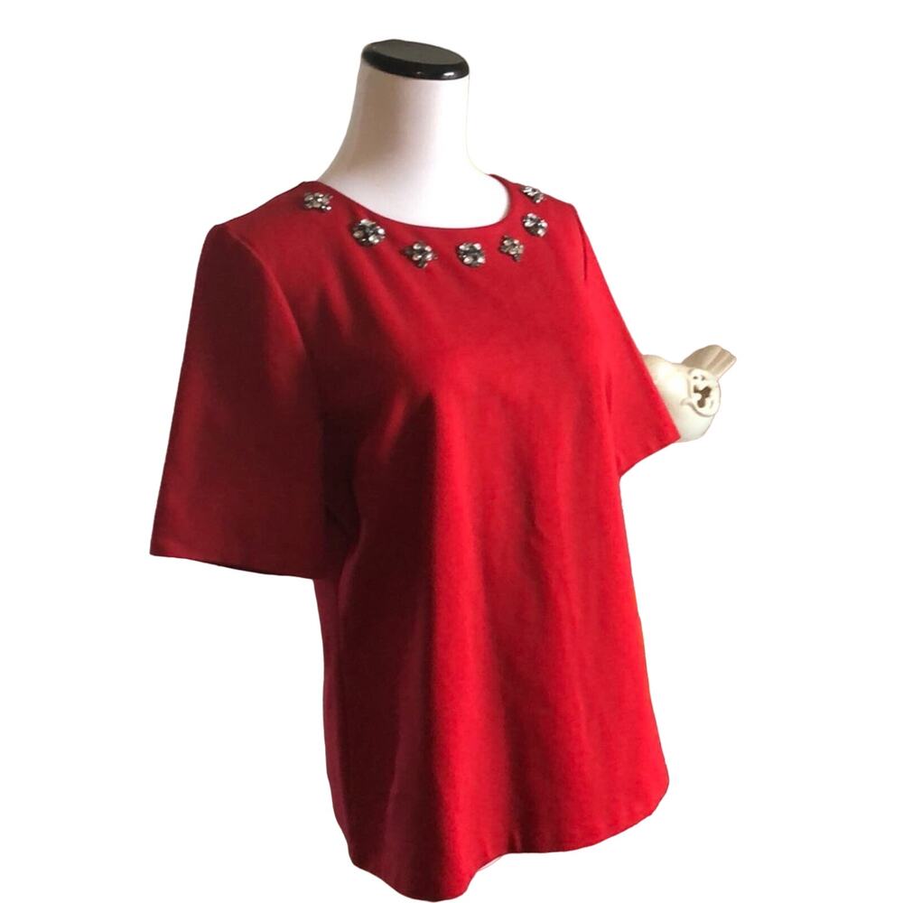 Talbots Red Top With Jewel Embellishments, Size LP